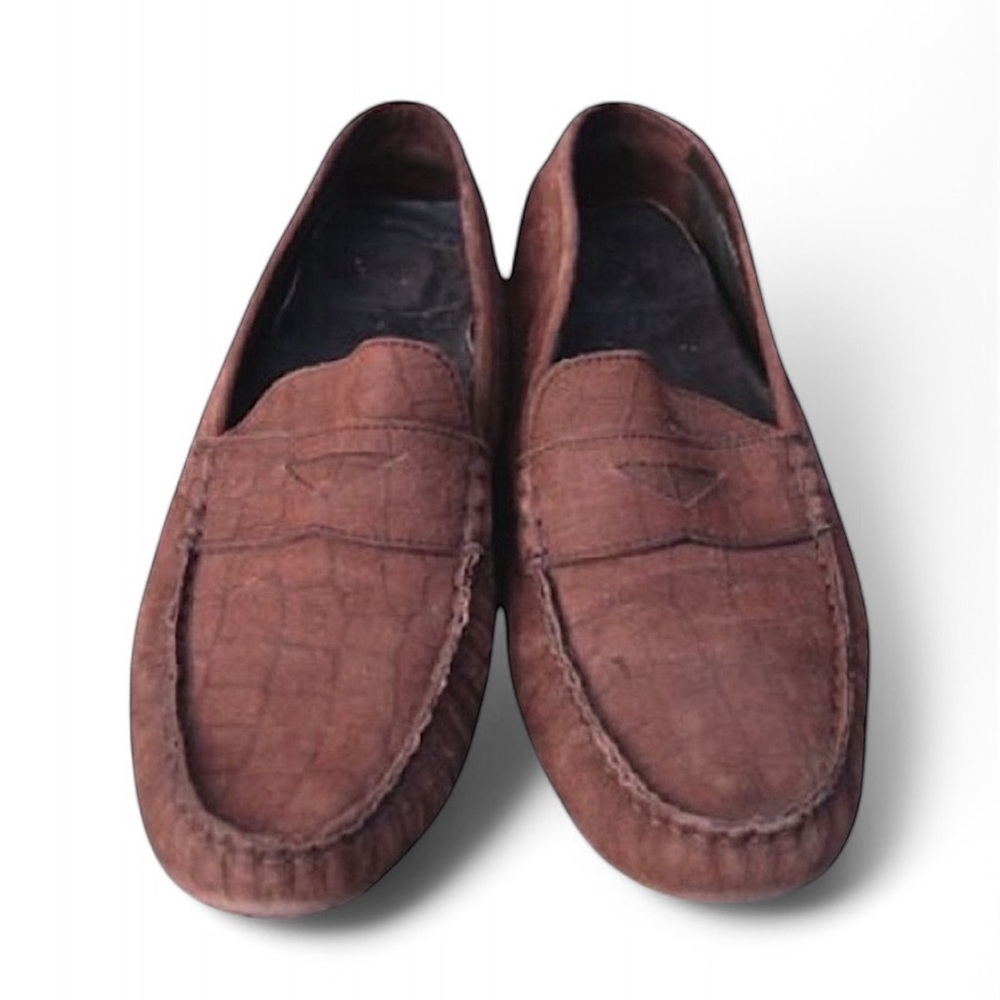 Cole Haan Brown Suede Croc-Embossed Loafers Nike Air Comfort Sole Women’s 9